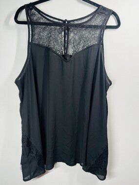 Torrid 3 Black Sleeveless Lace Trim Tank Top With Sheer Back Design Women’s